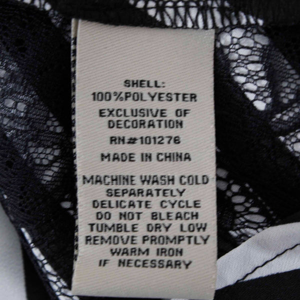 ECI NEW $33 Sz M Black White Stripe Hi Lo Lace Back Ruched Sleeve Woven Poly Top