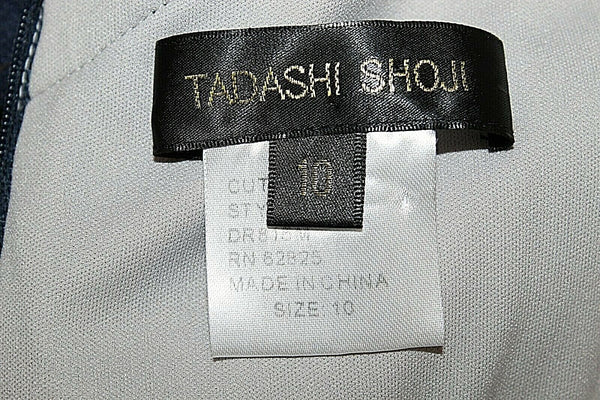 Tadashi Shoji 10 Navy Lace Overlay on Gray Viscose Cotton Nylon Poly Dress