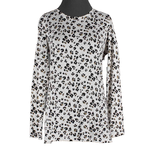 Caslon NEW $29 Sz M Black Ivory Animal Dot Long Sleeve Cotton Modal Top