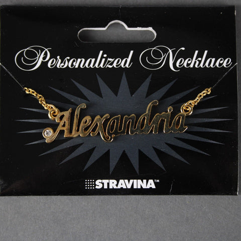 ALEXANDRIA Name Goldtone Rhinestone Accent 14.5" w 4.5" Multi Ring Ext Necklace