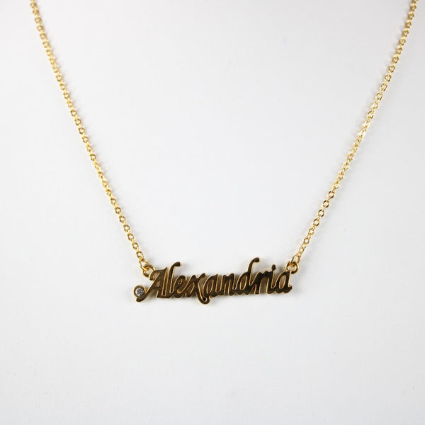 ALEXANDRIA Name Goldtone Rhinestone Accent 14.5" w 4.5" Multi Ring Ext Necklace