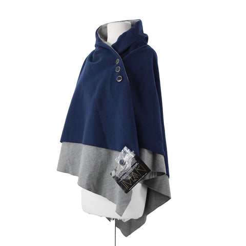 Iman NEW Sz M/L Navy Blue Gray Button Detail Collared Polyester Rayon Wrap