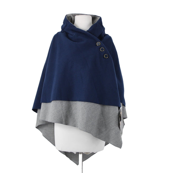 Iman NEW Sz M/L Navy Blue Gray Button Detail Collared Polyester Rayon Wrap
