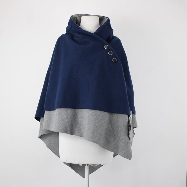 Iman NEW Sz M/L Navy Blue Gray Button Detail Collared Polyester Rayon Wrap