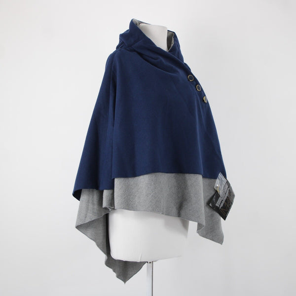 Iman NEW Sz M/L Navy Blue Gray Button Detail Collared Polyester Rayon Wrap