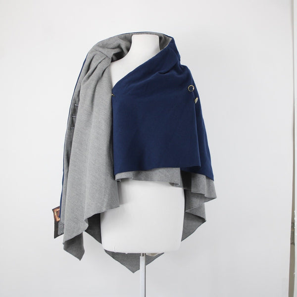 Iman NEW Sz M/L Navy Blue Gray Button Detail Collared Polyester Rayon Wrap
