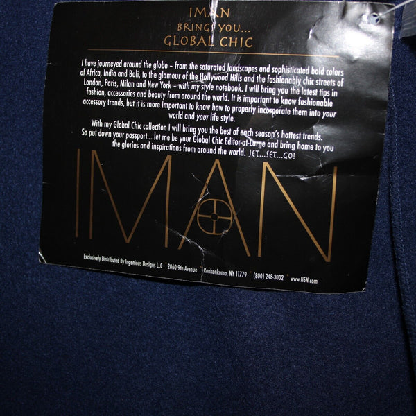 Iman NEW Sz M/L Navy Blue Gray Button Detail Collared Polyester Rayon Wrap