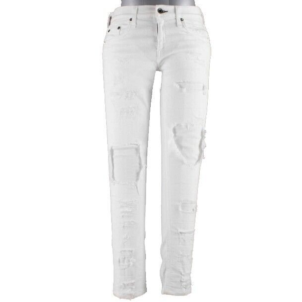 rag & bone JEAN DRE Sz 26 x 27.5 White Distressed Lined Cotton Blend Skinny Jean