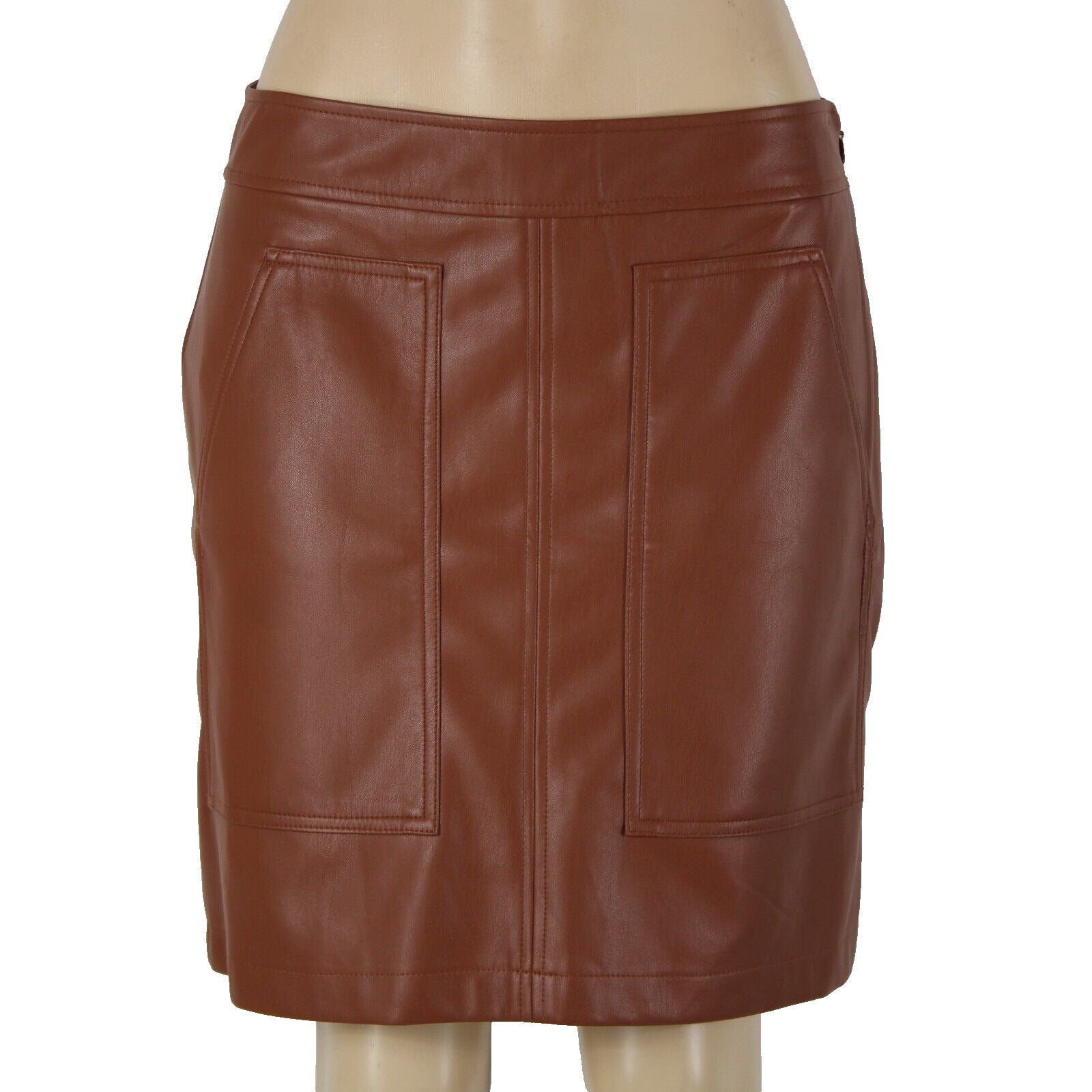 Loft NEW $70 Sz 6 Cocoa Brown Pocket Polyester Lined Pleather Polyurethane Skirt