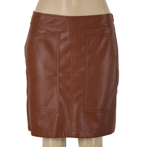 Loft NEW $70 Sz 6 Cocoa Brown Pocket Polyester Lined Pleather Polyurethane Skirt