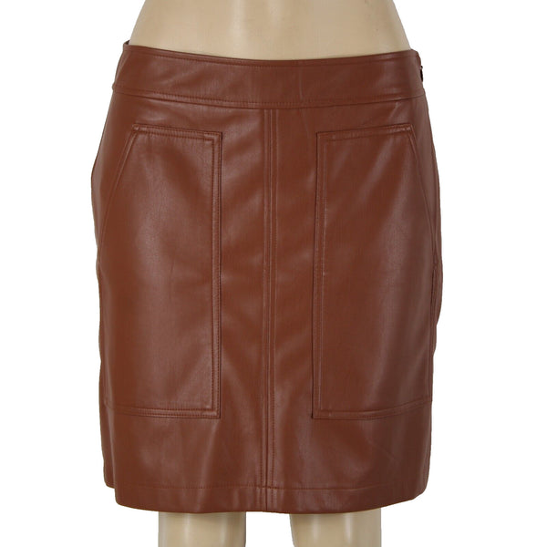 Loft NEW $70 Sz 6 Cocoa Brown Pocket Polyester Lined Pleather Polyurethane Skirt