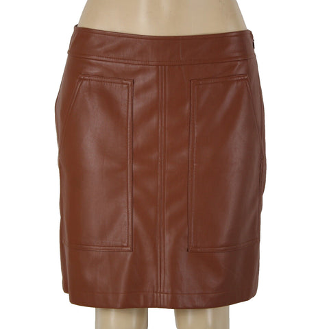 Loft NEW $70 Sz 6 Cocoa Brown Pocket Polyester Lined Pleather Polyurethane Skirt