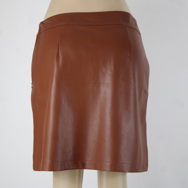 Loft NEW $70 Sz 6 Cocoa Brown Pocket Polyester Lined Pleather Polyurethane Skirt
