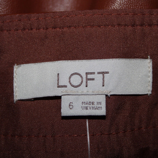 Loft NEW $70 Sz 6 Cocoa Brown Pocket Polyester Lined Pleather Polyurethane Skirt