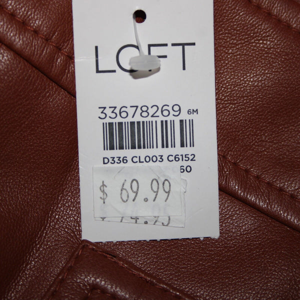 Loft NEW $70 Sz 6 Cocoa Brown Pocket Polyester Lined Pleather Polyurethane Skirt