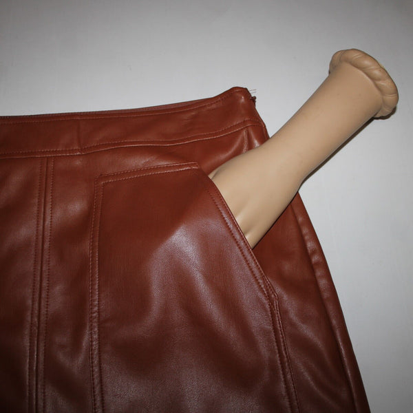 Loft NEW $70 Sz 6 Cocoa Brown Pocket Polyester Lined Pleather Polyurethane Skirt
