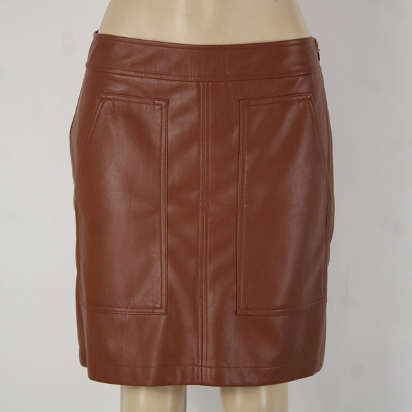 Loft NEW $70 Sz 6 Cocoa Brown Pocket Polyester Lined Pleather Polyurethane Skirt