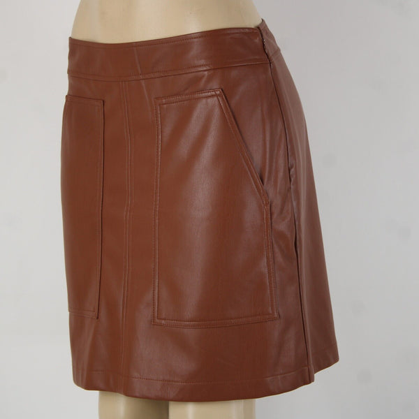 Loft NEW $70 Sz 6 Cocoa Brown Pocket Polyester Lined Pleather Polyurethane Skirt