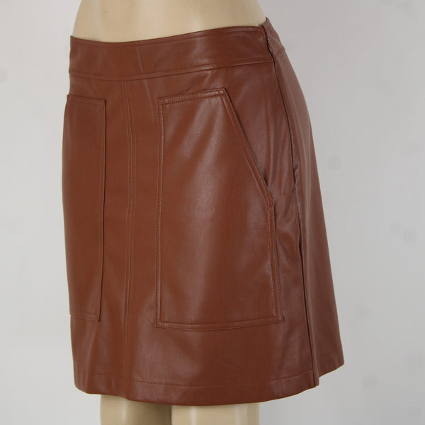 Loft NEW $70 Sz 6 Cocoa Brown Pocket Polyester Lined Pleather Polyurethane Skirt