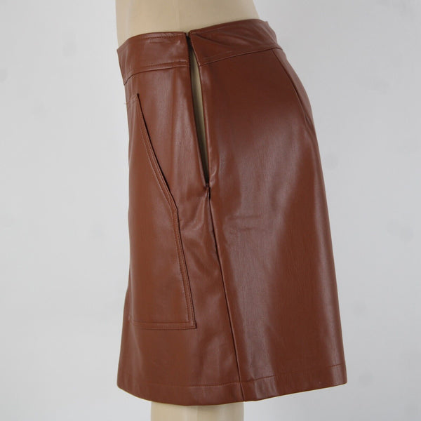 Loft NEW $70 Sz 6 Cocoa Brown Pocket Polyester Lined Pleather Polyurethane Skirt