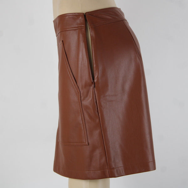 Loft NEW $70 Sz 6 Cocoa Brown Pocket Polyester Lined Pleather Polyurethane Skirt