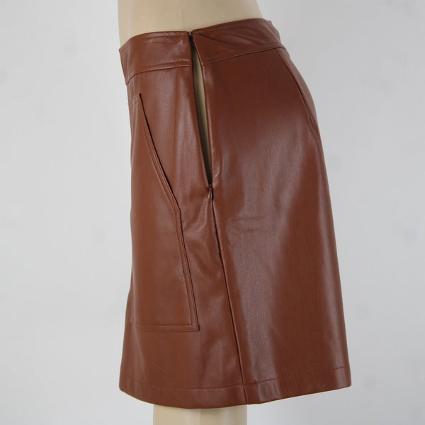 Loft NEW $70 Sz 6 Cocoa Brown Pocket Polyester Lined Pleather Polyurethane Skirt