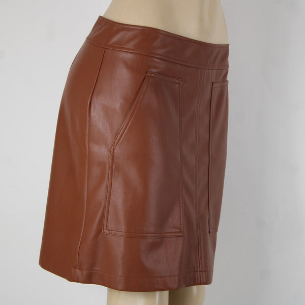 Loft NEW $70 Sz 6 Cocoa Brown Pocket Polyester Lined Pleather Polyurethane Skirt