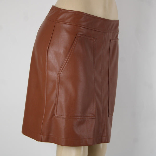Loft NEW $70 Sz 6 Cocoa Brown Pocket Polyester Lined Pleather Polyurethane Skirt