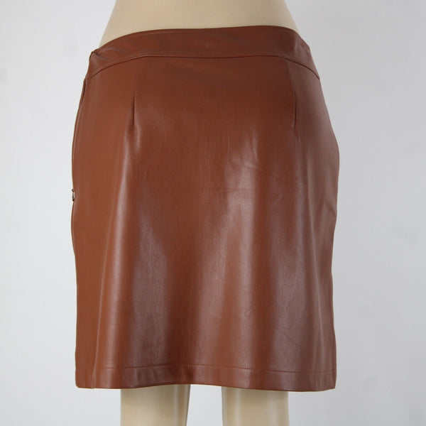 Loft NEW $70 Sz 6 Cocoa Brown Pocket Polyester Lined Pleather Polyurethane Skirt
