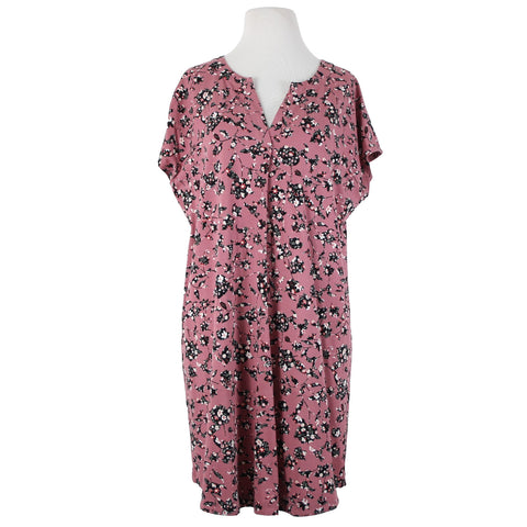 J Jill Wearever Collection Sz M Petite Pink Black Multi Color Floral Rayon Dress