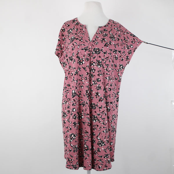 J Jill Wearever Collection Sz M Petite Pink Black Multi Color Floral Rayon Dress