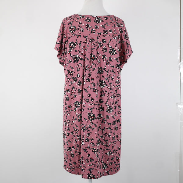 J Jill Wearever Collection Sz M Petite Pink Black Multi Color Floral Rayon Dress