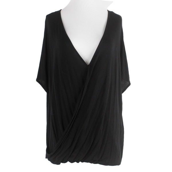 Matty M Sz S Black Drape Front Deep V Short Dolman Sleeve Rayon Blend Knit Top