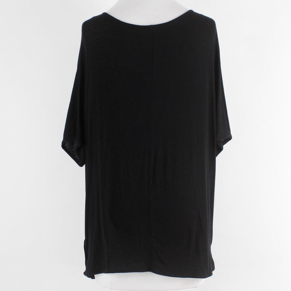 Matty M Sz S Black Drape Front Deep V Short Dolman Sleeve Rayon Blend Knit Top
