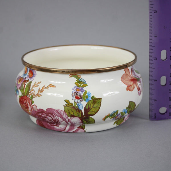MacKenzie Childs White Multi Color Flower Market Squashed Pot