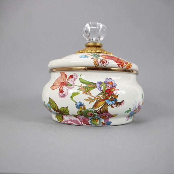 MacKenzie Childs White Multi Color Flower Market Squashed Pot