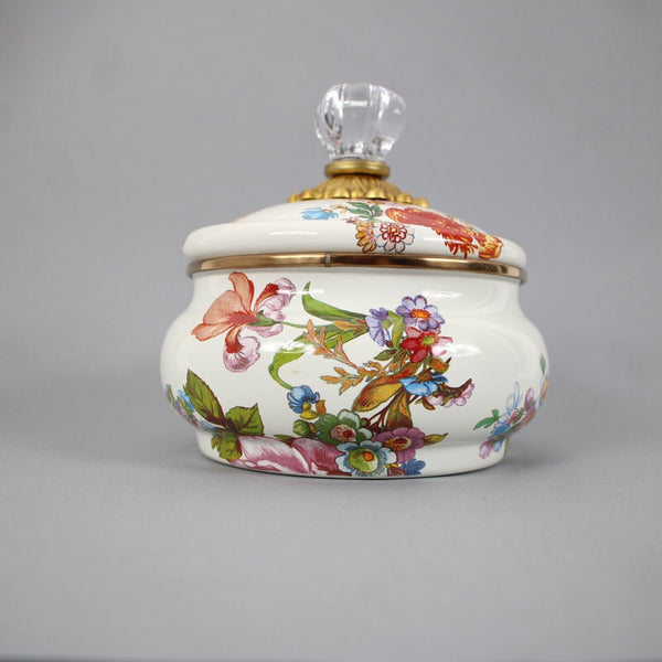 MacKenzie Childs White Multi Color Flower Market Squashed Pot