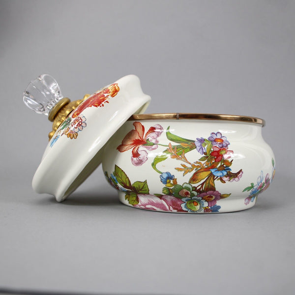 MacKenzie Childs White Multi Color Flower Market Squashed Pot