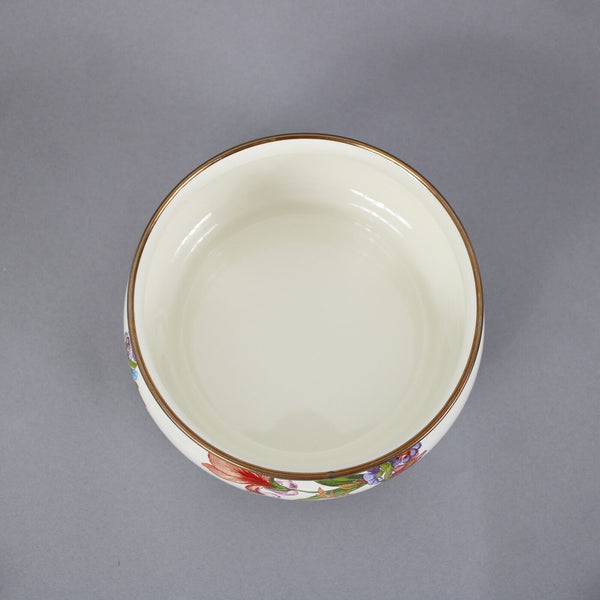 MacKenzie Childs White Multi Color Flower Market Squashed Pot