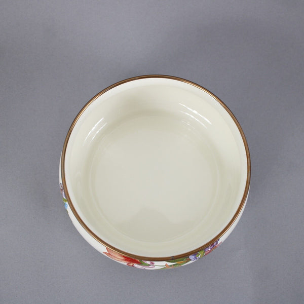 MacKenzie Childs White Multi Color Flower Market Squashed Pot