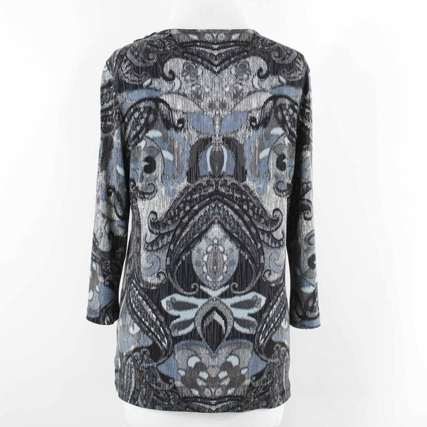 Chicos Sz 1 Gray Multi Beaded V Neck Pullover Polyester Blend Top