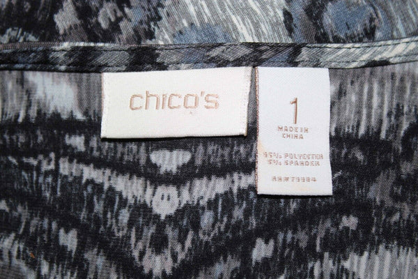 Chicos Sz 1 Gray Multi Beaded V Neck Pullover Polyester Blend Top