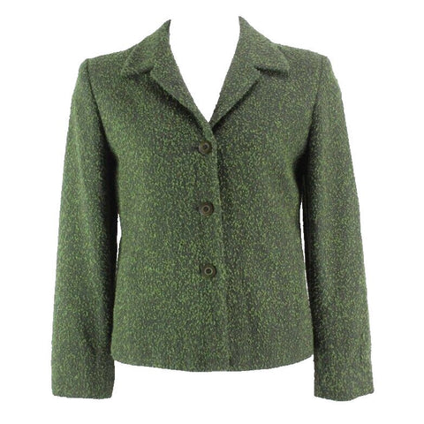 Nine & Company Sz 12 Olive Black Textured Wool Blend Lined Blazer Jacket