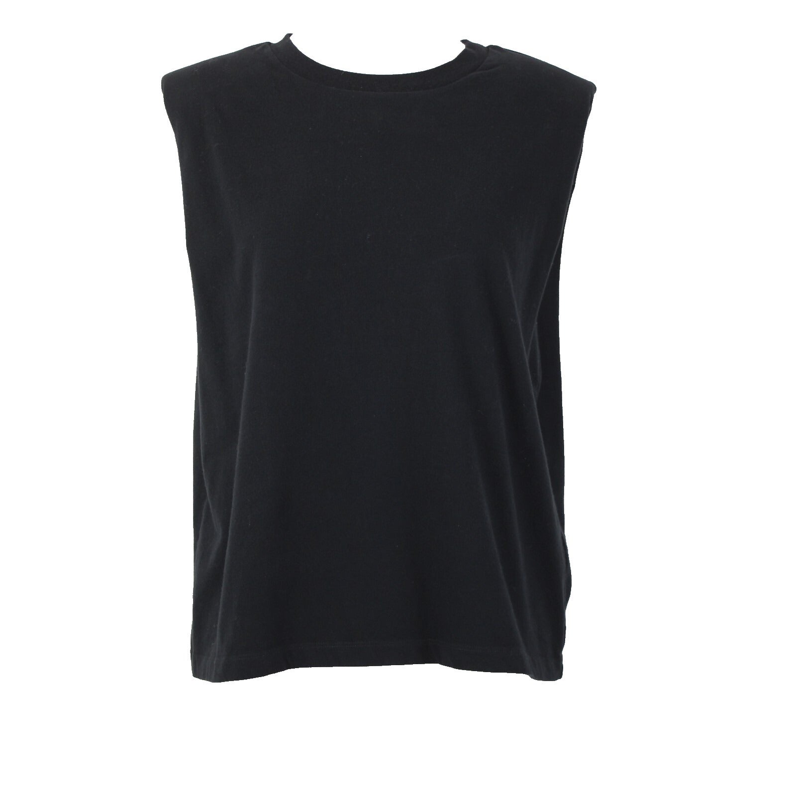 All Saints Sz S Black Sleeveless Padded Shoulder 100% Cotton Silhouette Top