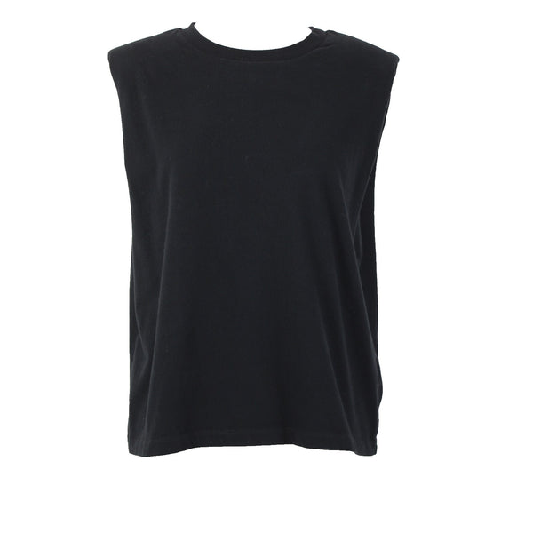 All Saints Sz S Black Sleeveless Padded Shoulder 100% Cotton Silhouette Top