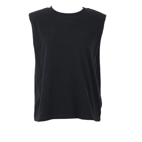 All Saints Sz S Black Sleeveless Padded Shoulder 100% Cotton Silhouette Top