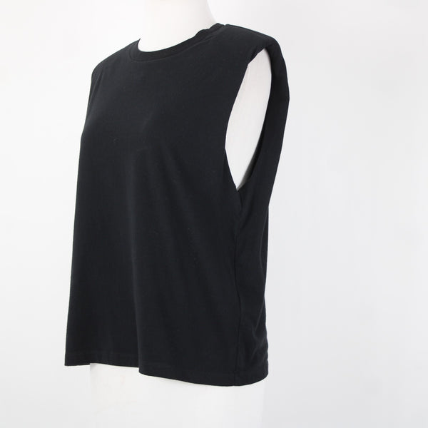 All Saints Sz S Black Sleeveless Padded Shoulder 100% Cotton Silhouette Top