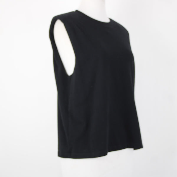 All Saints Sz S Black Sleeveless Padded Shoulder 100% Cotton Silhouette Top