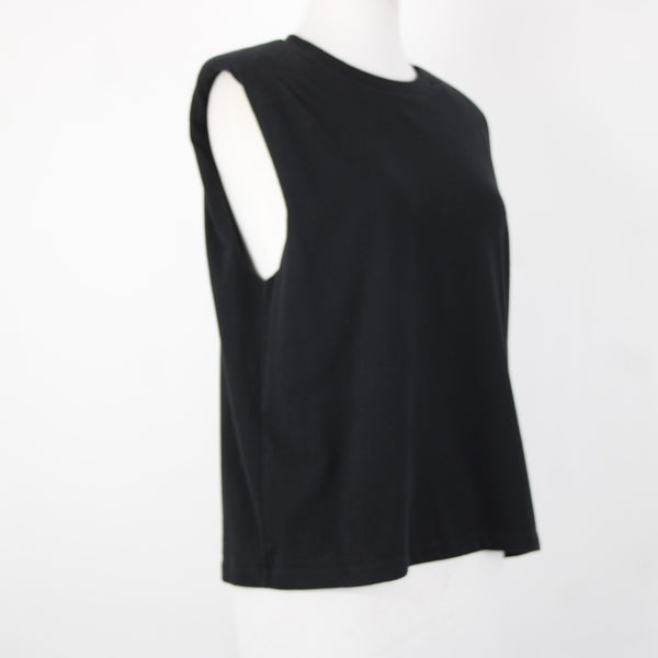 All Saints Sz S Black Sleeveless Padded Shoulder 100% Cotton Silhouette Top