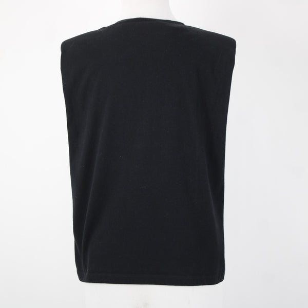 All Saints Sz S Black Sleeveless Padded Shoulder 100% Cotton Silhouette Top